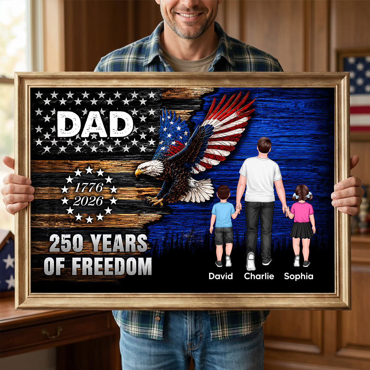Grandpa Dad Nation Flag America 250th Anniversary - Personalized Poster - Father's Day