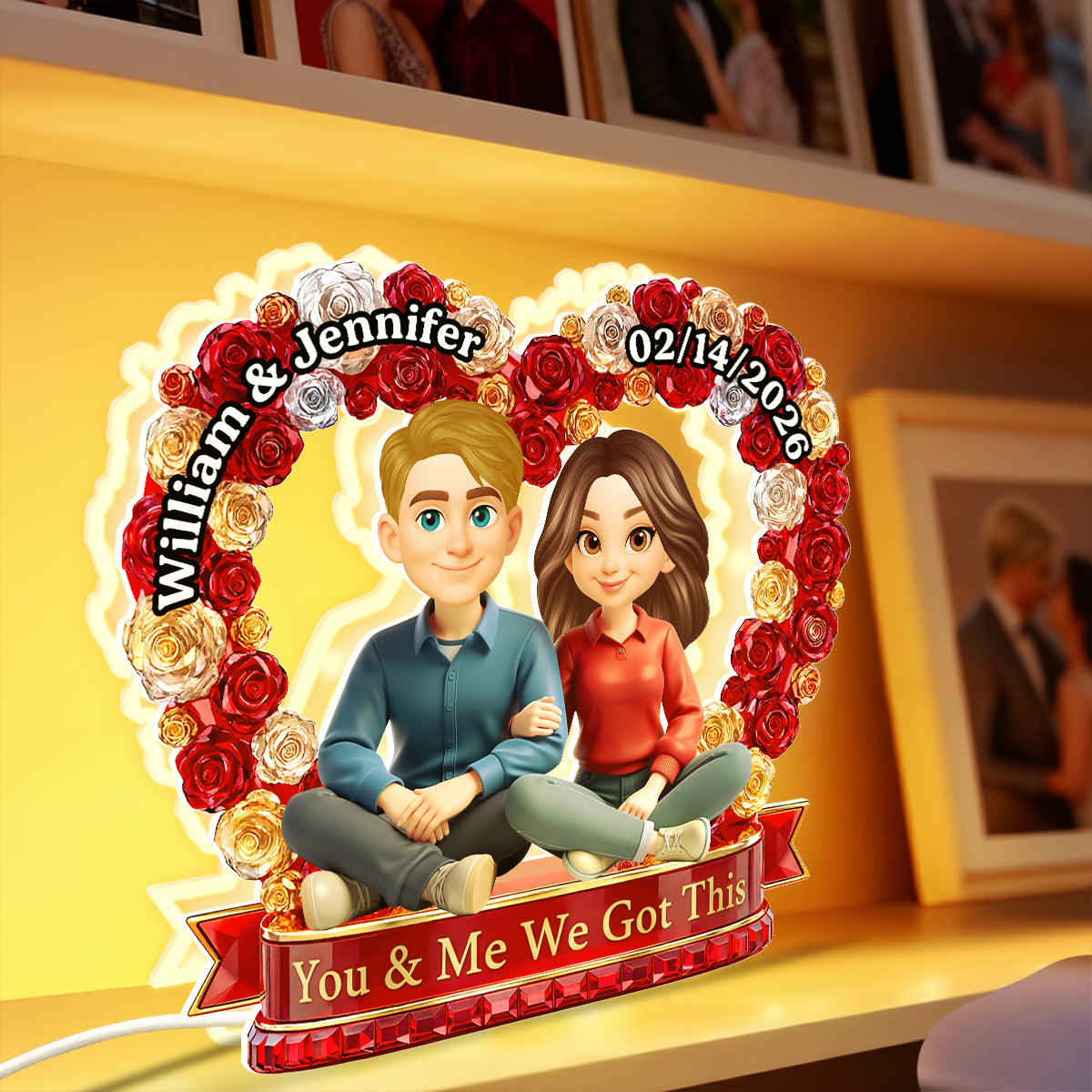 Flower Heart Couple Sitting Together - Personalized Light Box - Gift for Couple