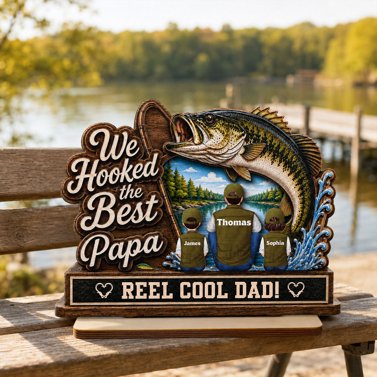 We Hooked The Best Grandpa Back View 2D Flat - Personalized 2-Layered Wooden Plaque -  Gift For Fishing Lovers