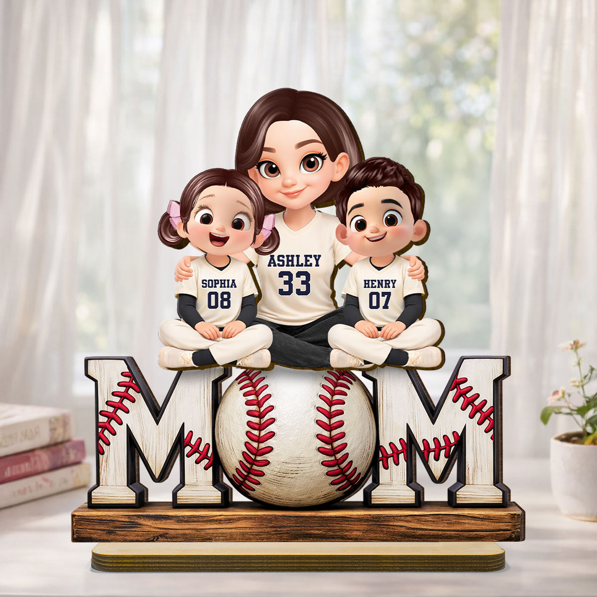 Baseball Mom and Kids - Personalized 2-Layered Wooden Plaque - Heartfelt Gift for Mom