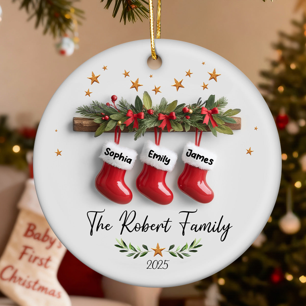 Christmas Stockings 3D Effect - Personalized Ceramic Ornament - Christmas Tree Decor For Family