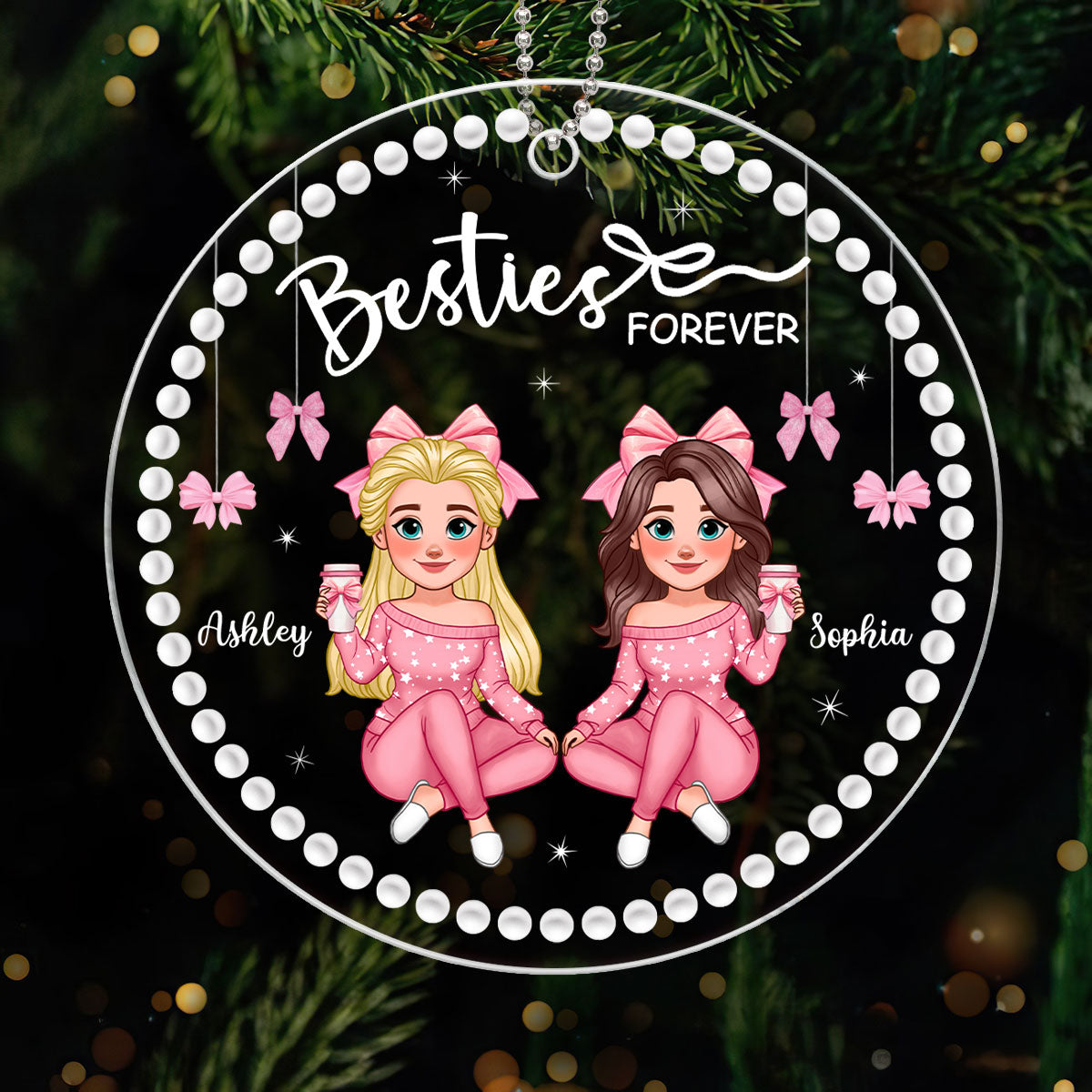 Animated Besties Forever Coquette Style Personalized Acrylic Ornament