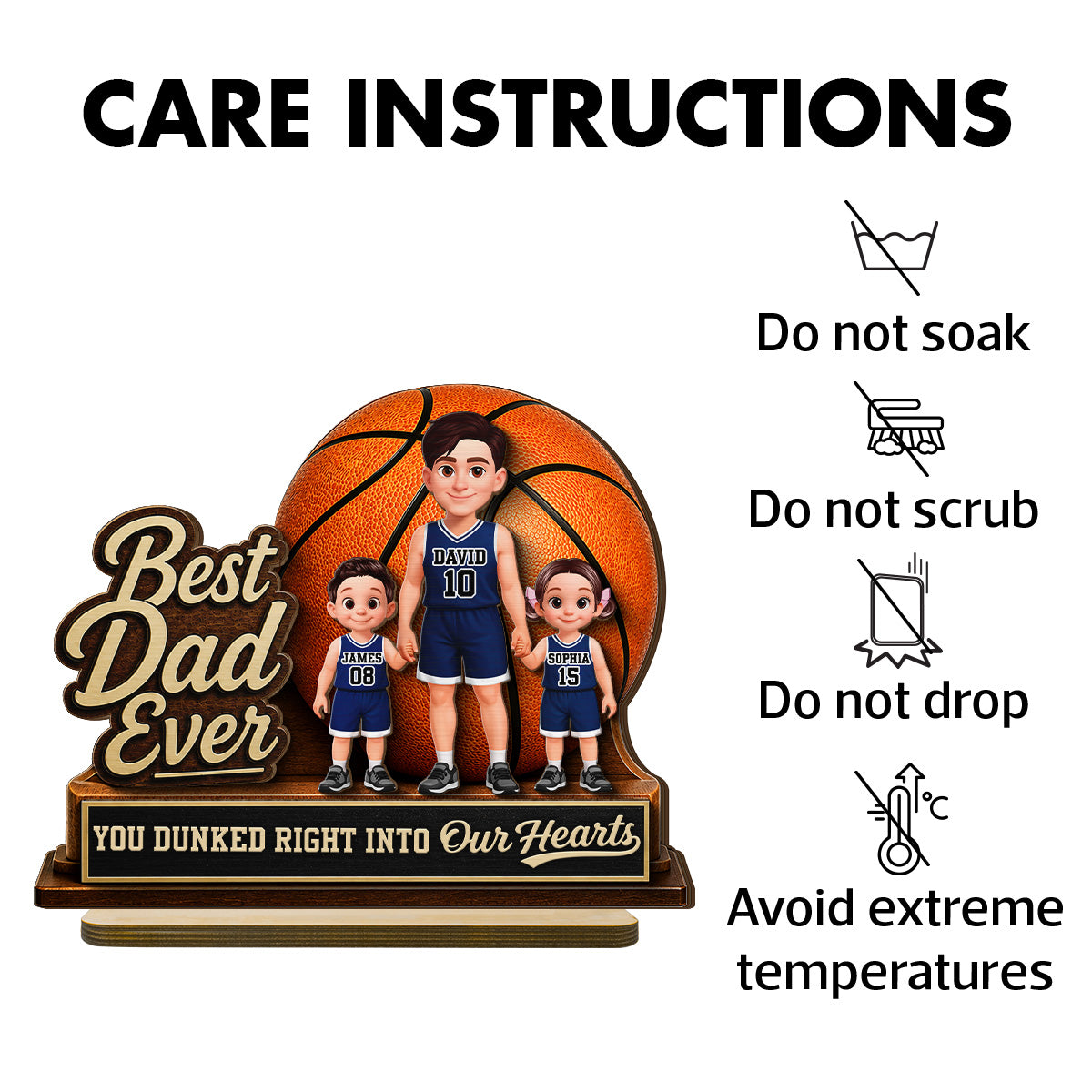 You Dunked Right Into Our Heart - Personalized 2-Layered Wooden Plaque -  Gift For Basketball Dad