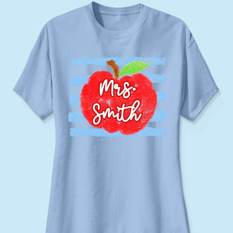 Coastal Apple Pencil Stripes - Personalized Shirt - Back To School Gift For Teacher