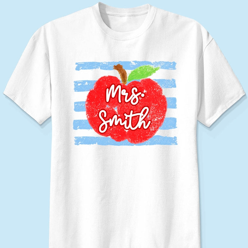 Coastal Apple Pencil Stripes - Personalized Shirt - Back To School Gift For Teacher