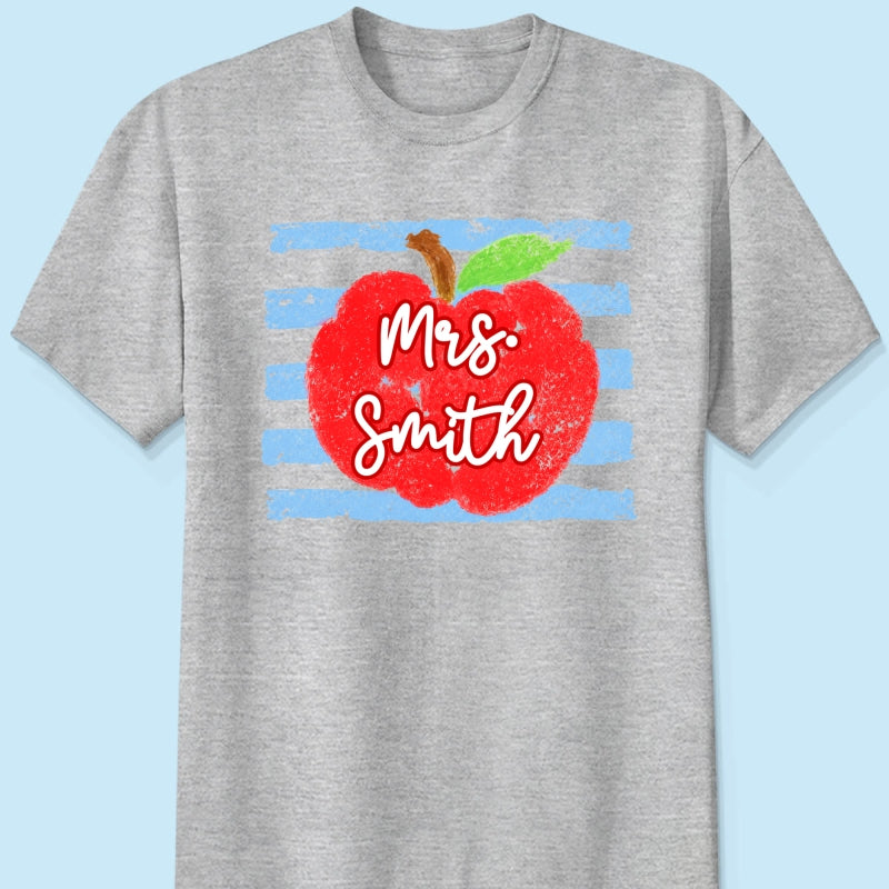 Coastal Apple Pencil Stripes - Personalized Shirt - Back To School Gift For Teacher