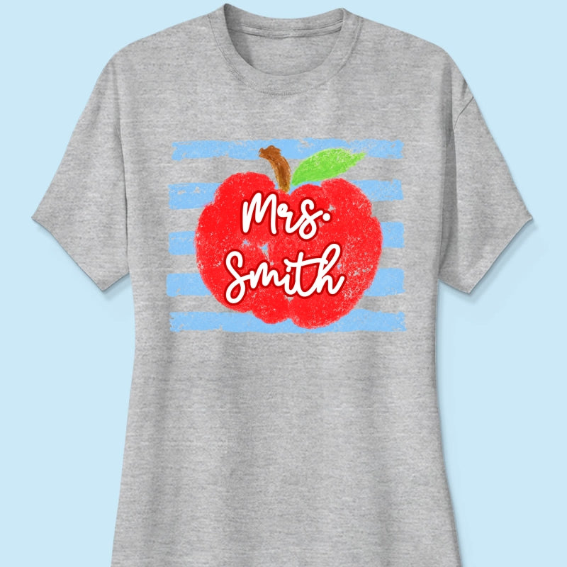 Coastal Apple Pencil Stripes - Personalized Shirt - Back To School Gift For Teacher