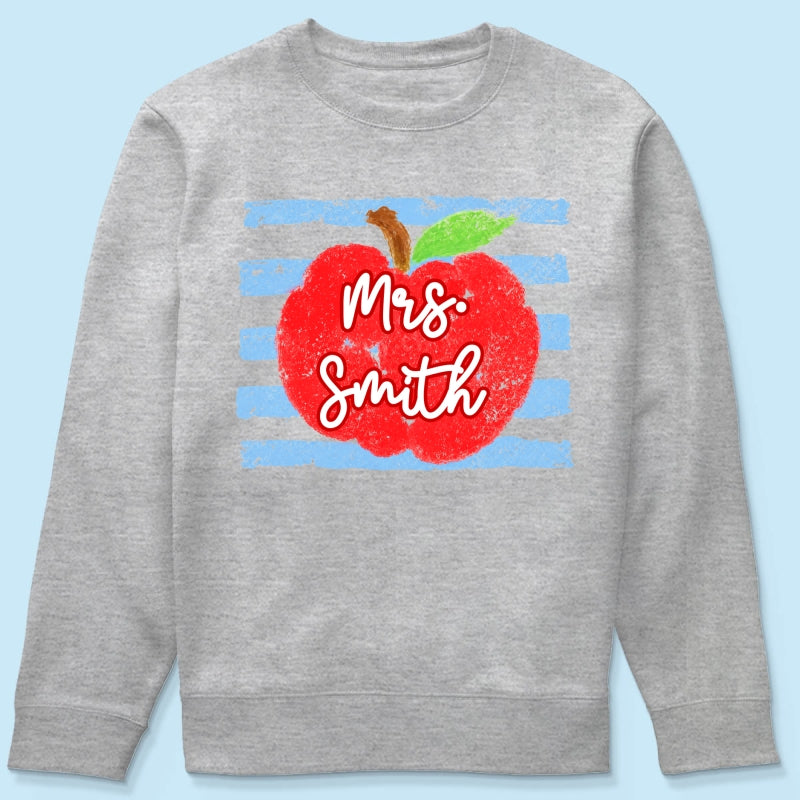 Coastal Apple Pencil Stripes - Personalized Shirt - Back To School Gift For Teacher