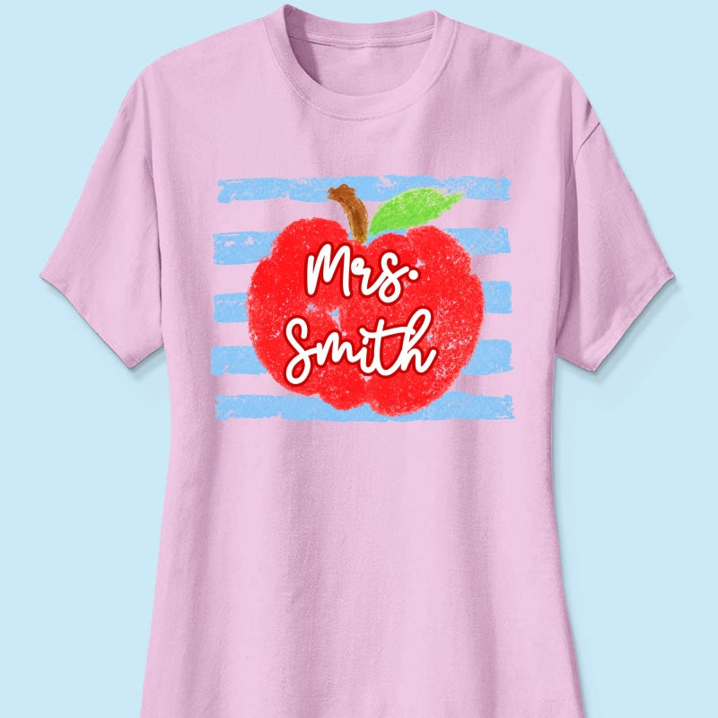Coastal Apple Pencil Stripes - Personalized Shirt - Back To School Gift For Teacher