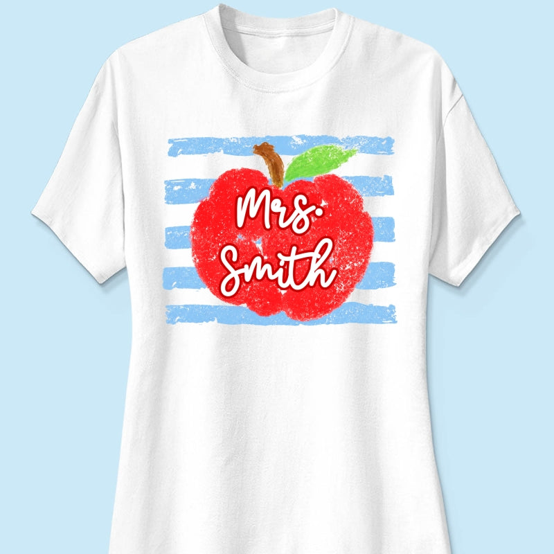 Coastal Apple Pencil Stripes - Personalized Shirt - Back To School Gift For Teacher