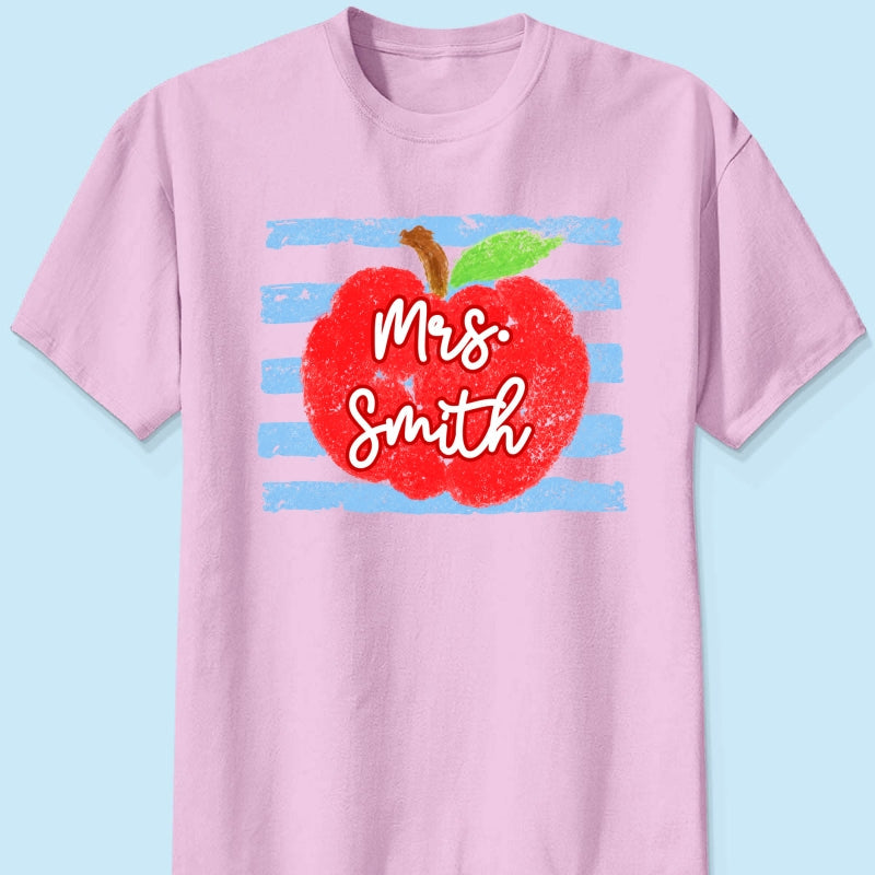 Coastal Apple Pencil Stripes - Personalized Shirt - Back To School Gift For Teacher