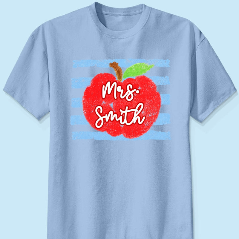 Coastal Apple Pencil Stripes - Personalized Shirt - Back To School Gift For Teacher