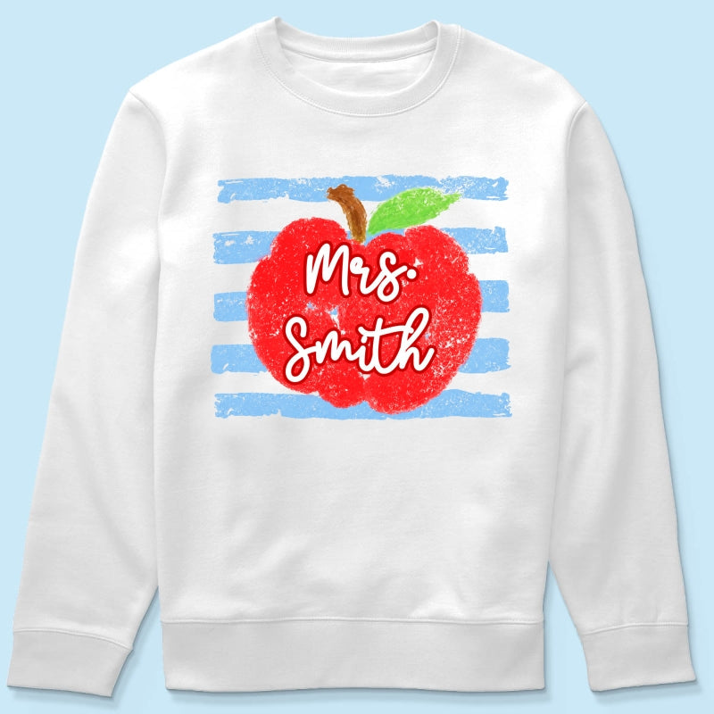 Coastal Apple Pencil Stripes - Personalized Shirt - Back To School Gift For Teacher