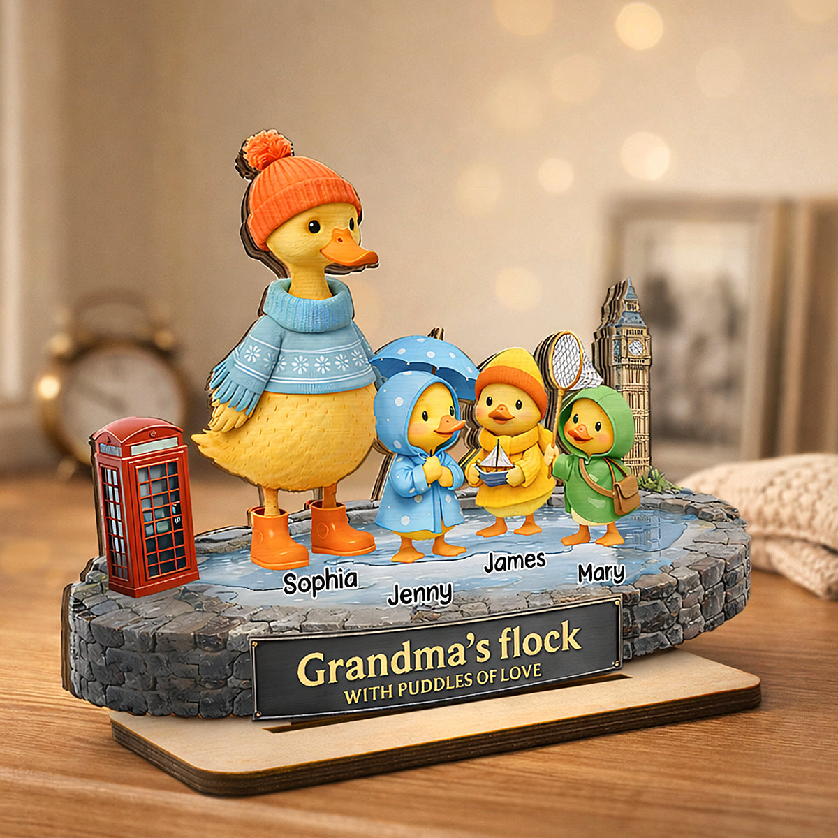 Nanny's Flock with Puddles of Love - Personalised 2-Layered Wooden Plaque - Heartfelt Mother's Day Gift for Nanny, Grandmother, Grandma