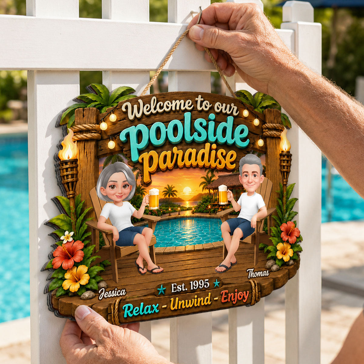 Welcome To Our Poolside Paradise Summer - Personalized Wood Sign - Gift For Couple, Summer Decoration