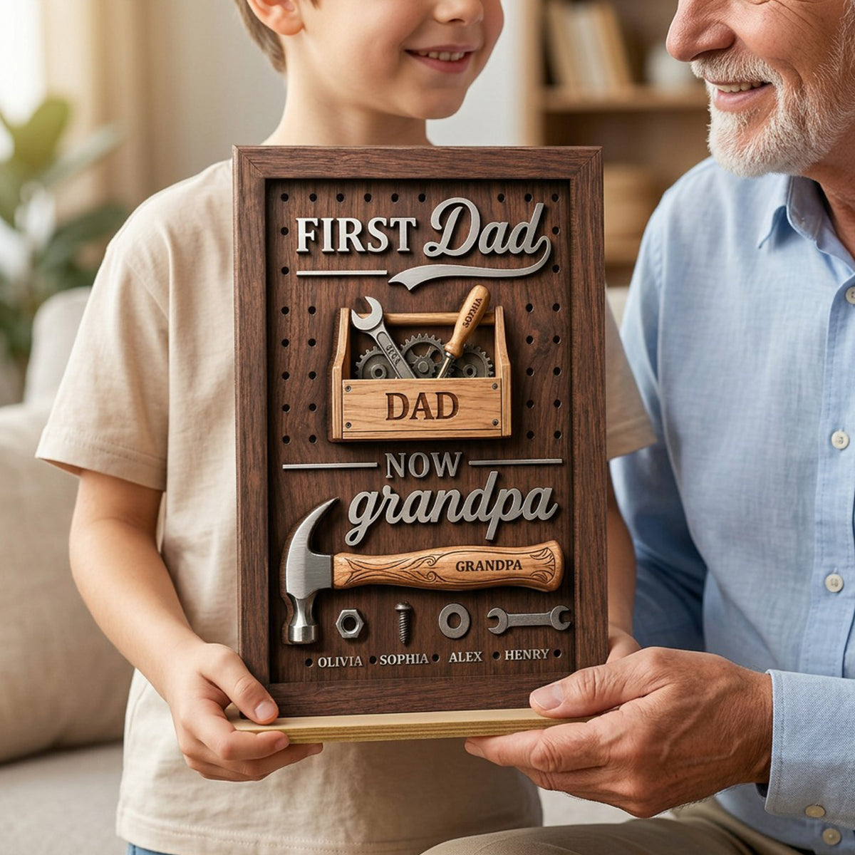 First Dad Now Grandpa Tool Box - Personalized 2-Layered Wooden Plaque - Heartfelt Gift For Dad, Grandpa, Husband