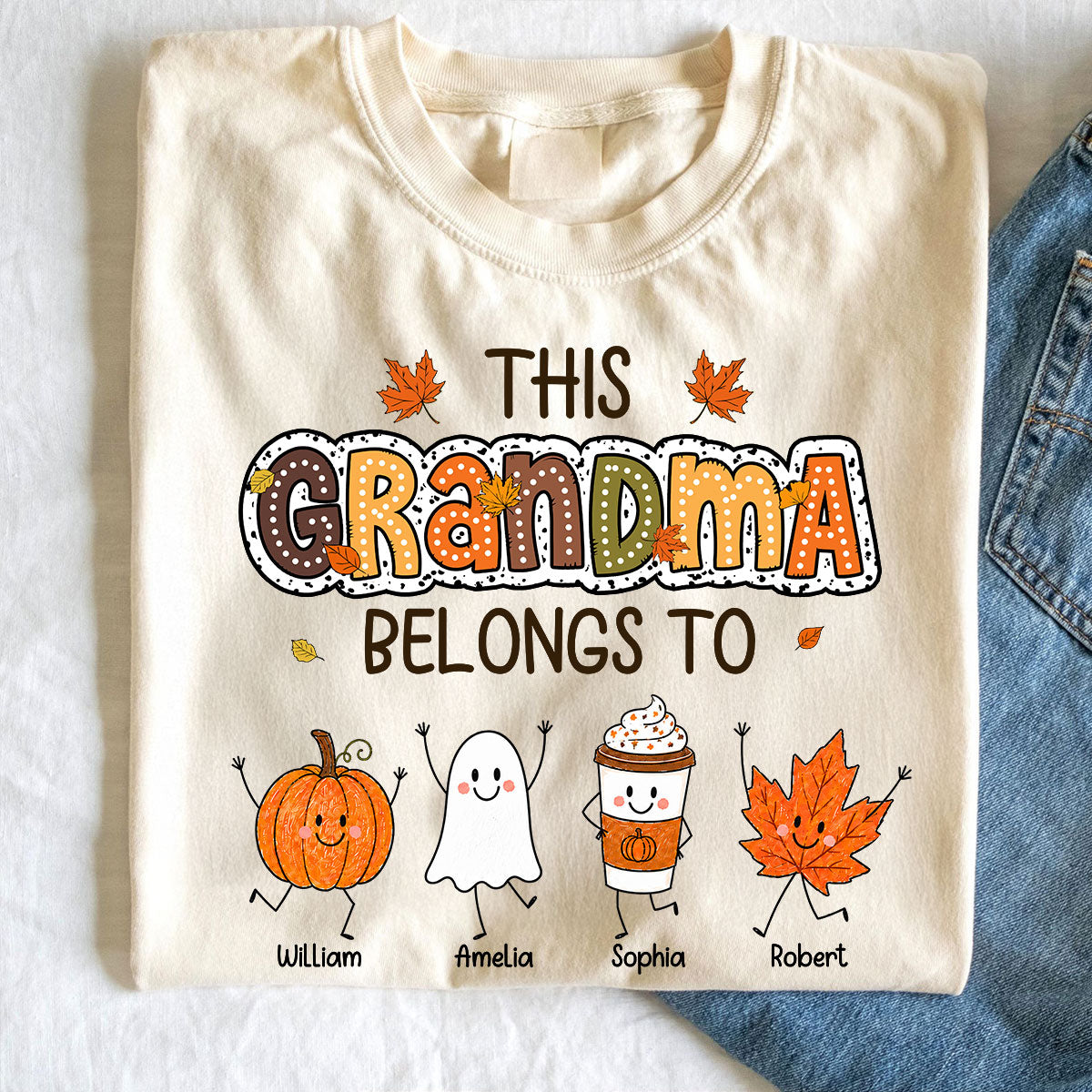 Fall Season Funny Kids This Grandma Belongs To - Personalized Shirt - Gift For Grandmas, Moms