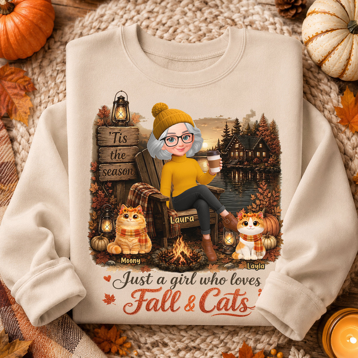 Just a Girl Who Loves Fall & Cats - Personalized Shirt - Cozy Fall Tee for Cat Moms