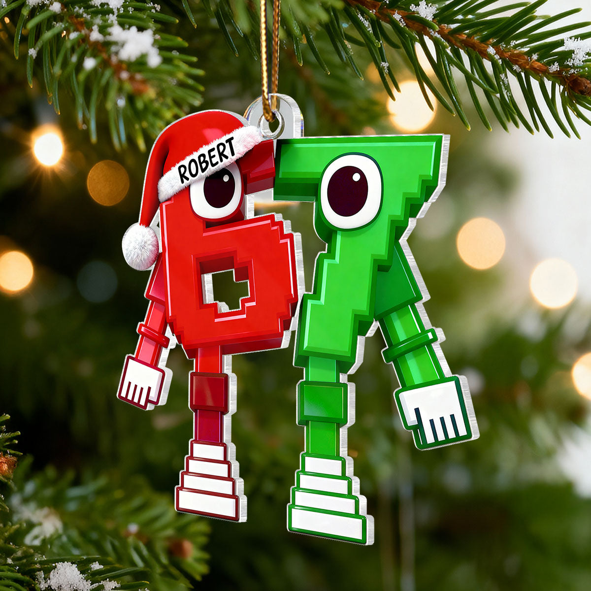 3D Effect 67 Brain Rot Christmas Ornament – Personalize Funny Roblox Style Kid Gift