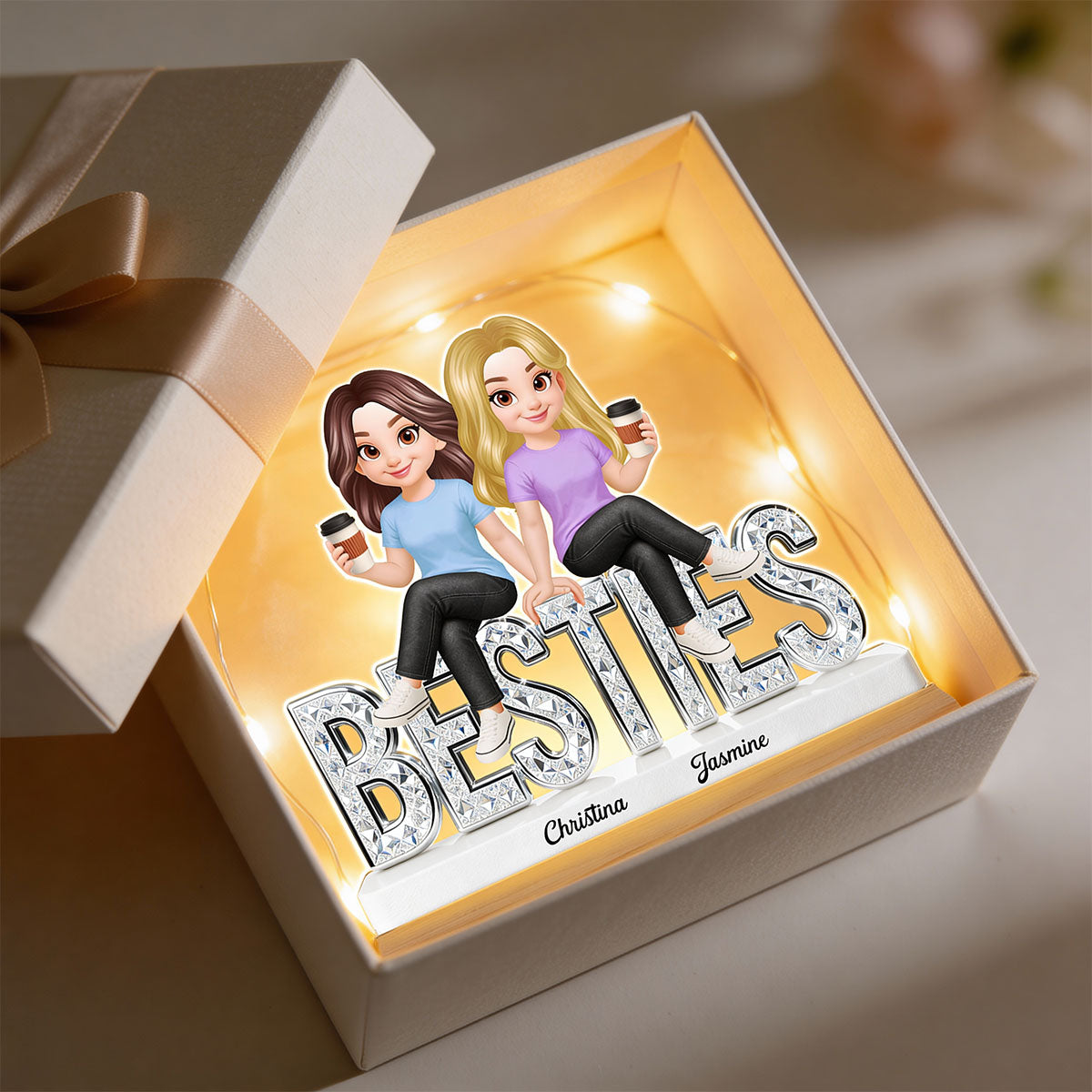 Beautiful Besties Forever - Personalized Acrylic Plaque LED Night Light - Gift For Best Friends