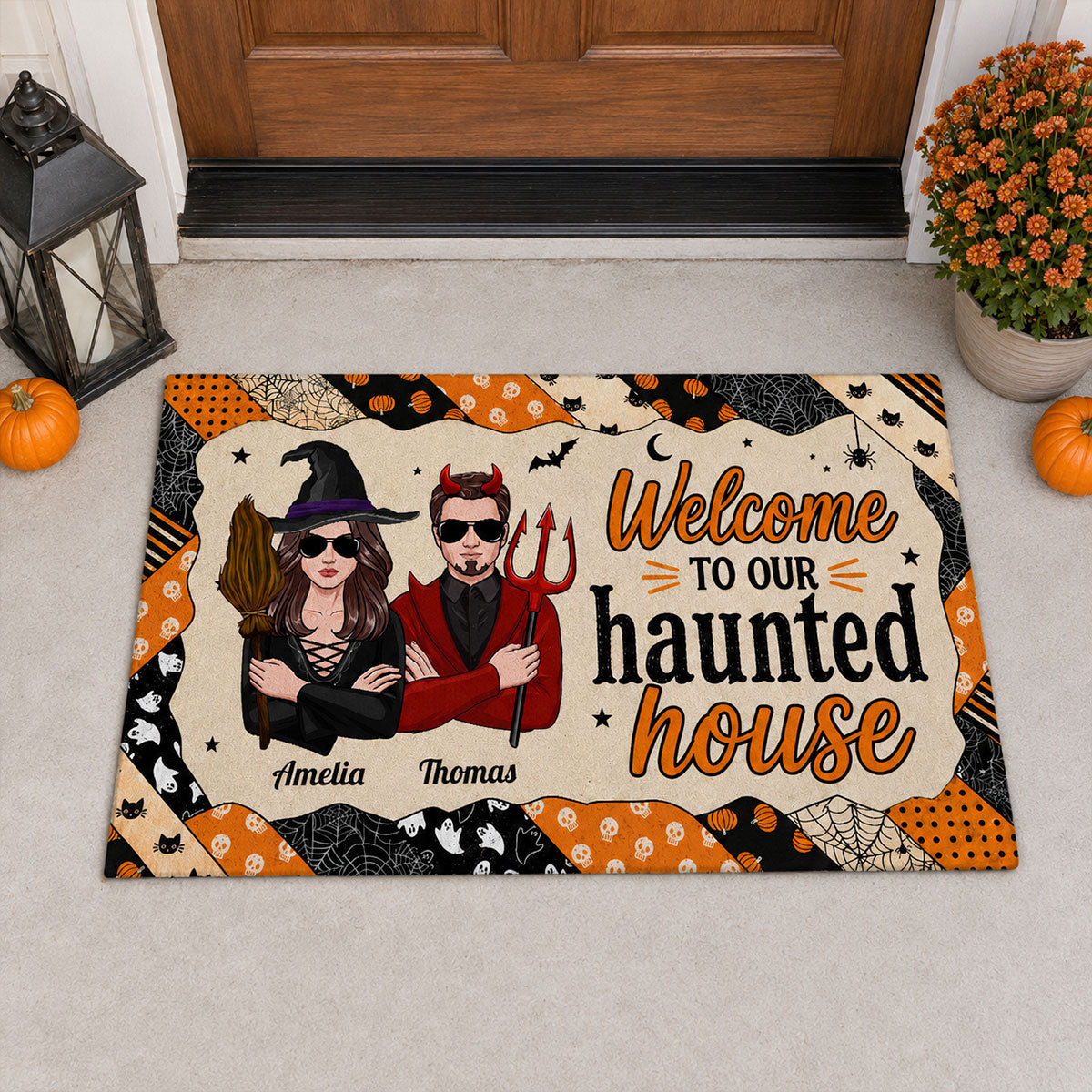Welcome to Our Haunted House - Personalized Doormat - Halloween Decor for Couples