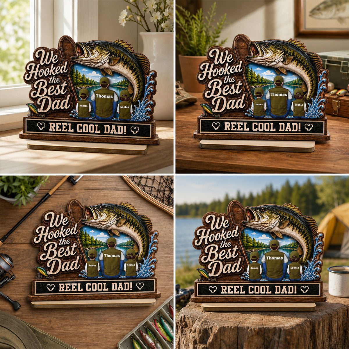 We Hooked The Best Dad Grandpa Back View 2D Flat - Personalized 2-Layered Wooden Plaque -  Gift For Fishing Lovers
