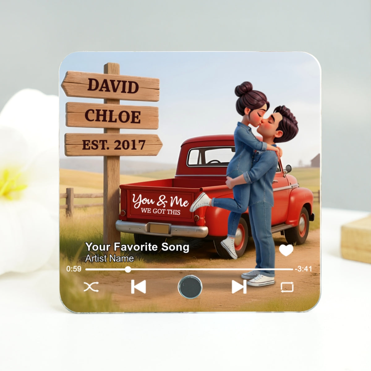 Romantic Couple Pickup Truck You & Me We Got This - Personalized Music Fridge Magnet - Valentine's Day Gift For Couple, Farmhouse Decor