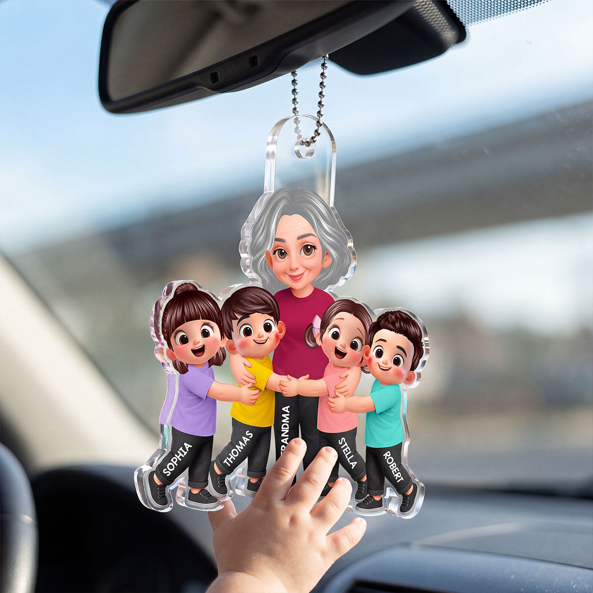Grandma Grandkids Hugging - Personalized Acrylic Car Hanger - Mother's Day Gift For Grandma, Mom