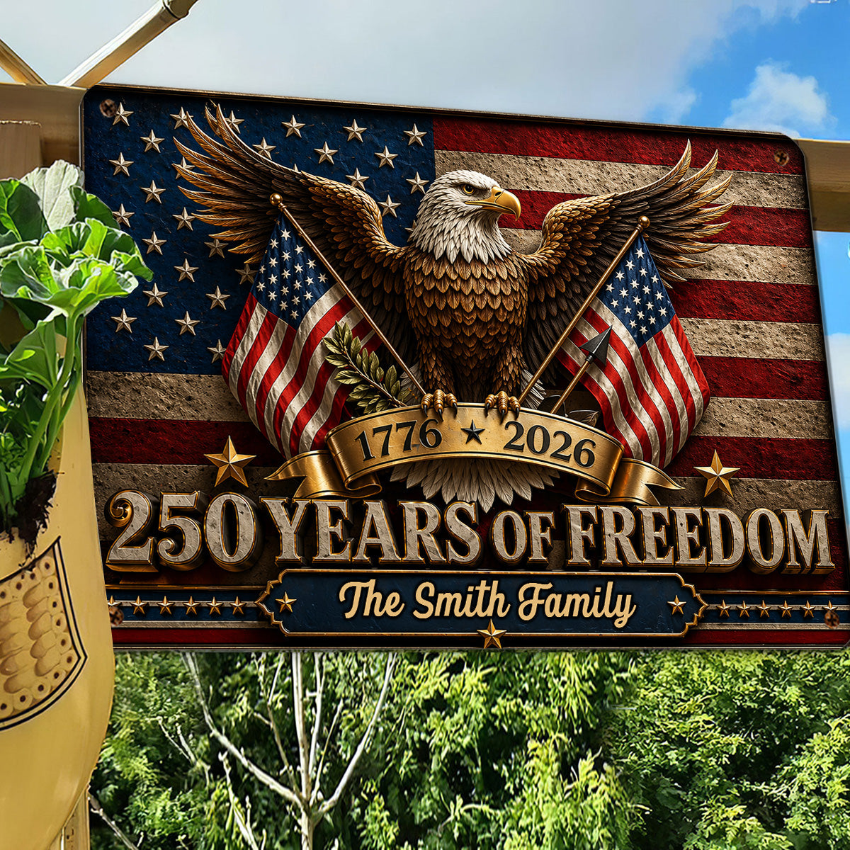 America 250th Anniversary Eagle - Personalized Metal Sign - 250th Anniversary America Patriotic, Family Decoration