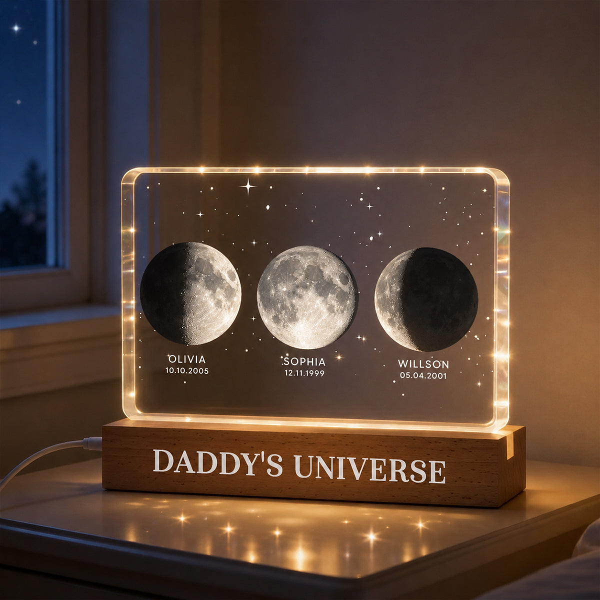Daddy's Universe Custom Moon Phase by Date - Personalized Acrylic Block LED Night Light - Father's Day Gift for Dad, Husband