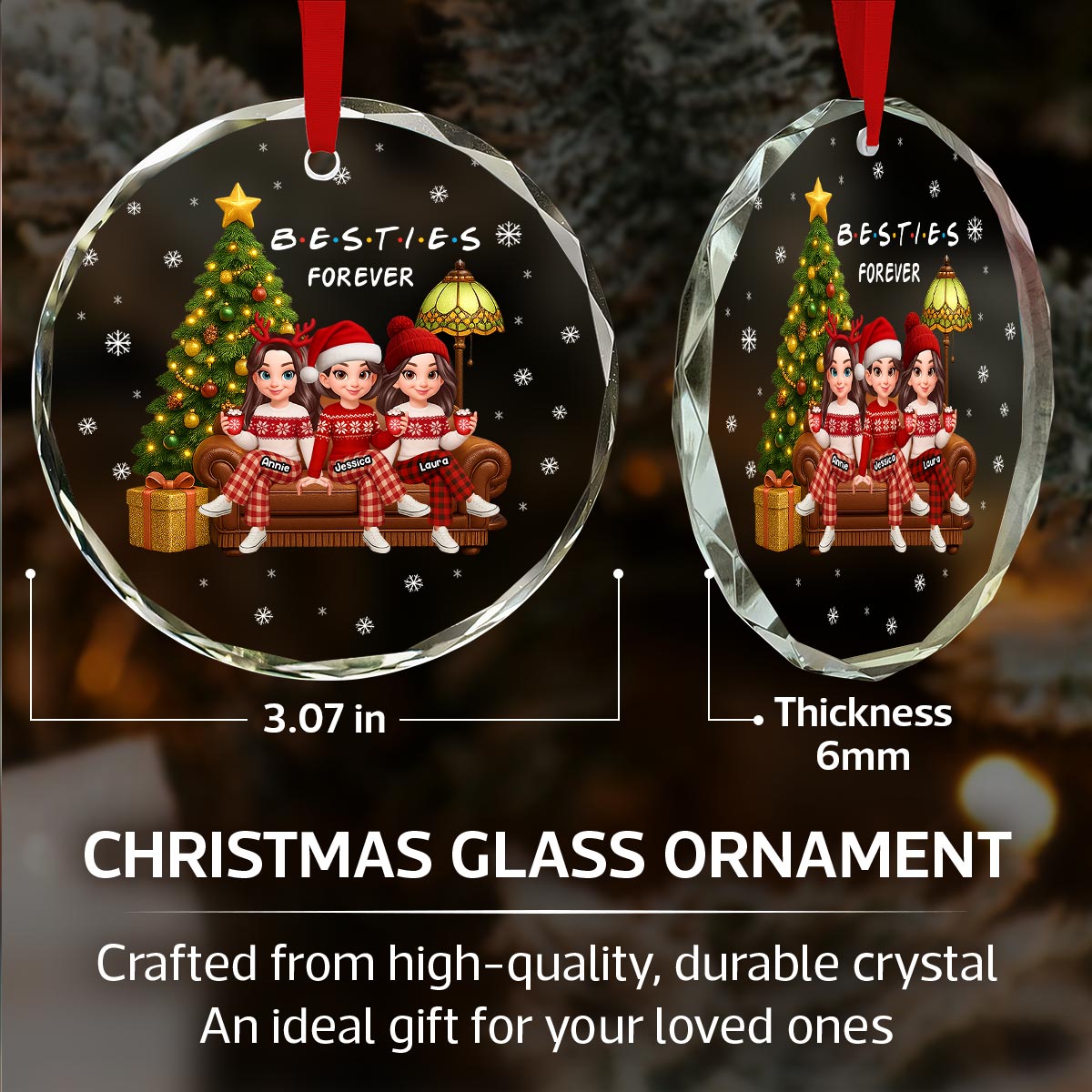 Christmas Festive Besties Forever Christmas Tree - Personalized Glass Ornament - Christmas Gift For Best Friends