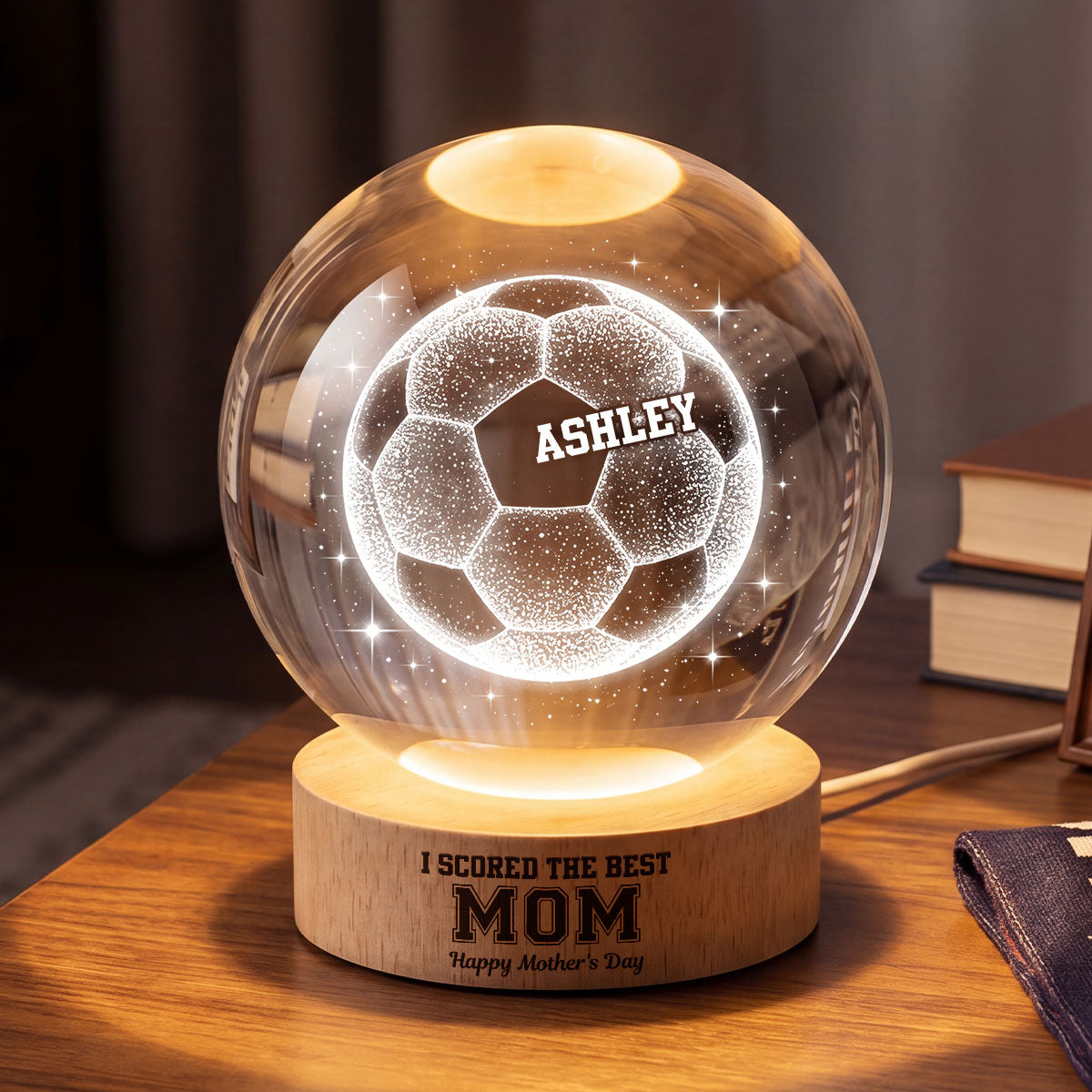 We Scored The Best Soccer Mom - Personalized Crystal Ball LED Night Light - Mother's Day Gift for Mom, Wife