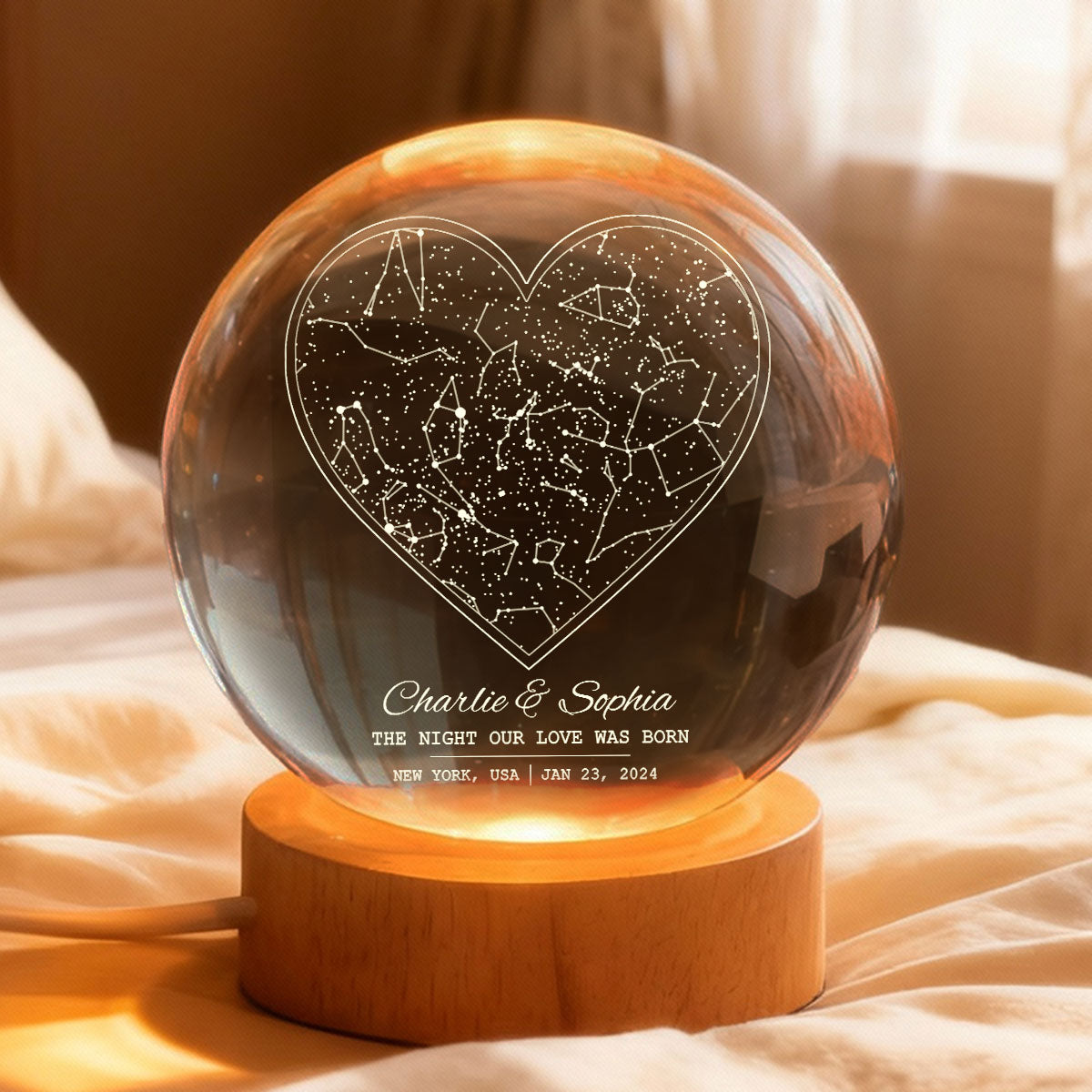 Star Map By Date Couple - Personalized Crystal Ball LED Night Light - Anniversary, Valentine's Day Gift, Gift For Him, Gift For Her