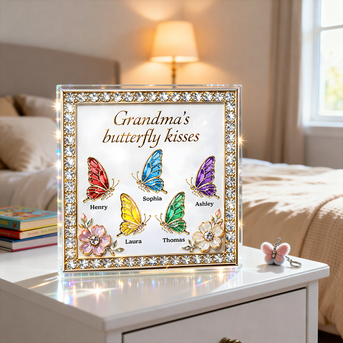 Grandma's Butterfly Kisses - Personalized Acrylic Block Plaque - Mother's Day Gift for Mom, Grandma, Wife
