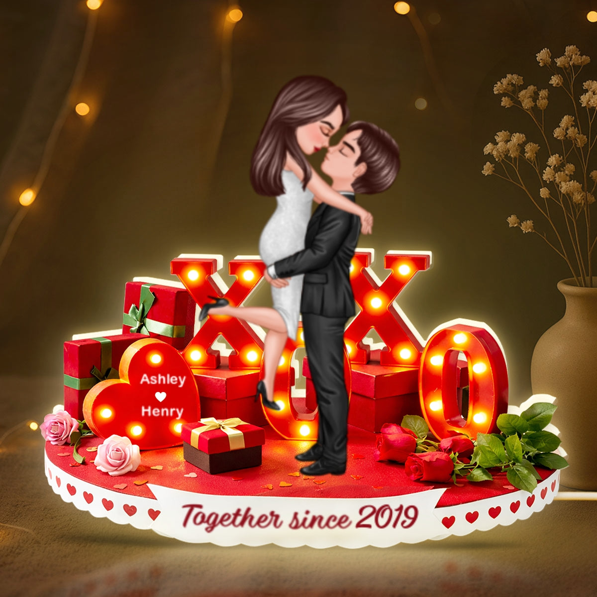 XO Couple Love Marque - Personalized Light Box - Sentimental Valentine's Day Gift for Her, for Him