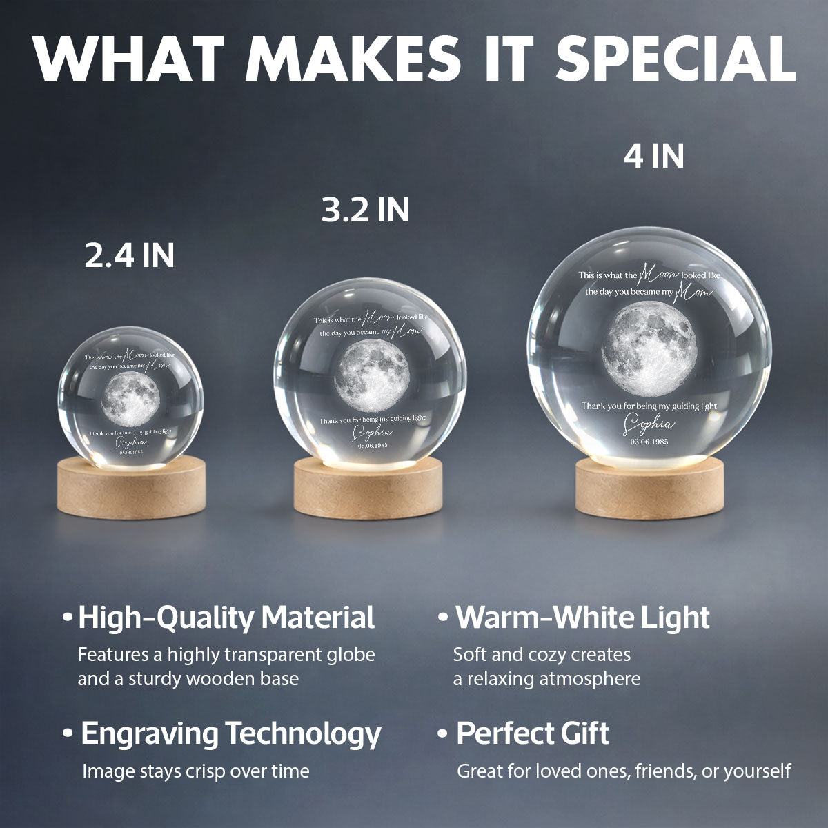 Thank You for Being My Guiding Light Mom - Personalized Crystal Ball LED Night Light - Sentimental Mother's Day Gift for Mom
