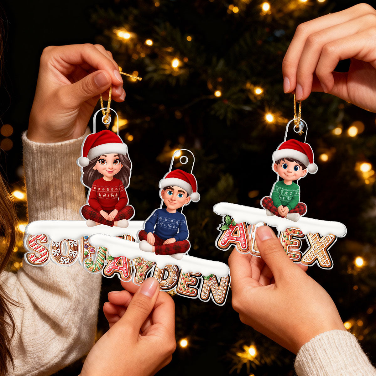 3D Effect Gingerbread Family Member Name - Personalized Acrylic Ornament - Gift For Family