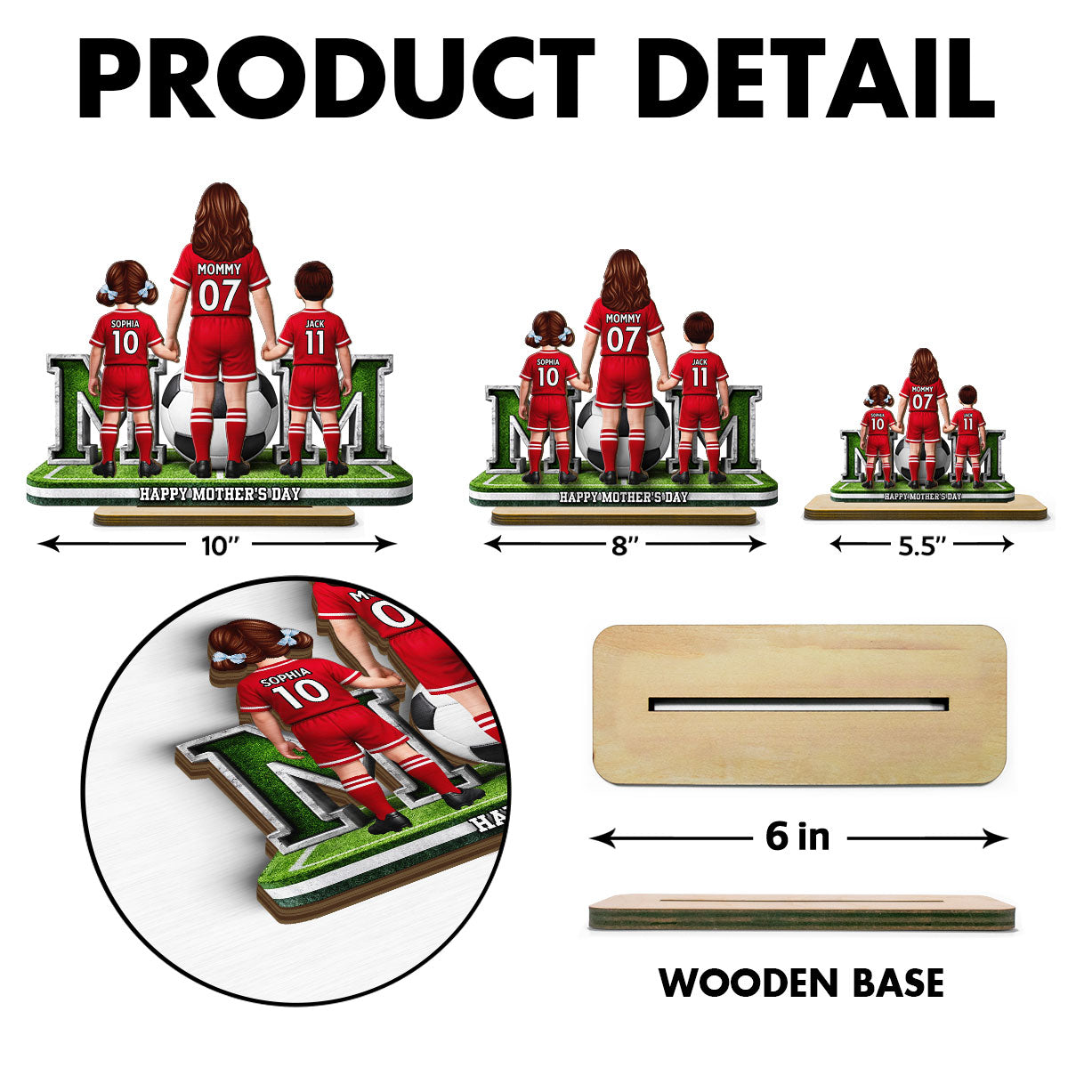 Soccer Mom And Kids Together - Personalized 2-Layered Wooden Plaque - Mother's Day Gift For Soccer Mom, Gift For Wife