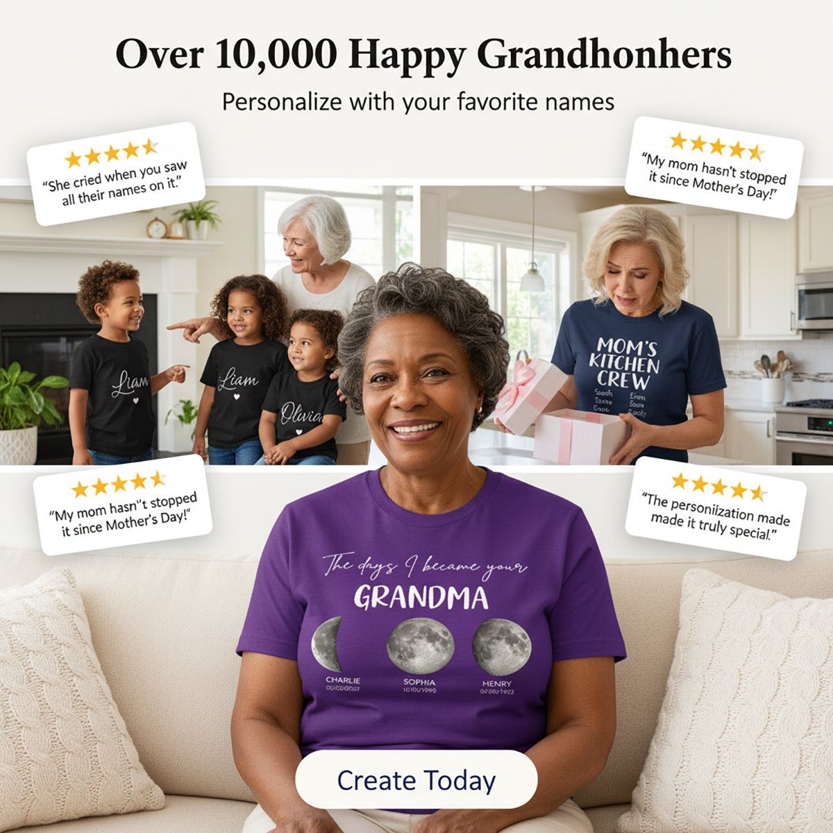 The Days I Became A Grandma Custom Grandkids Birth Moon Phase - Personalized Shirt - Mother's Day Gift For Grandma