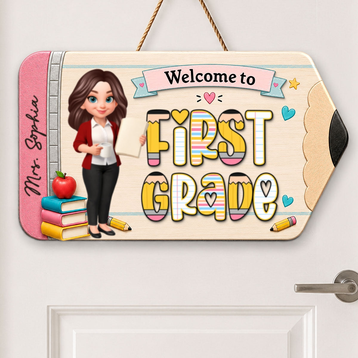 Trending First Grade With Teacher Welcome To Classroom - Personalized Wood Sign - Back To School, Classroom Decor