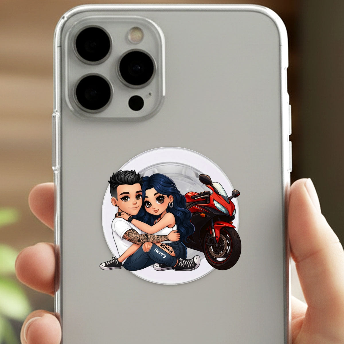 Bikers Couple Riding Partners for Life - Personalized Acrylic Magnetic Phone Grip - Gift for Him, Gift for Her, Couple Matching Phone Grip