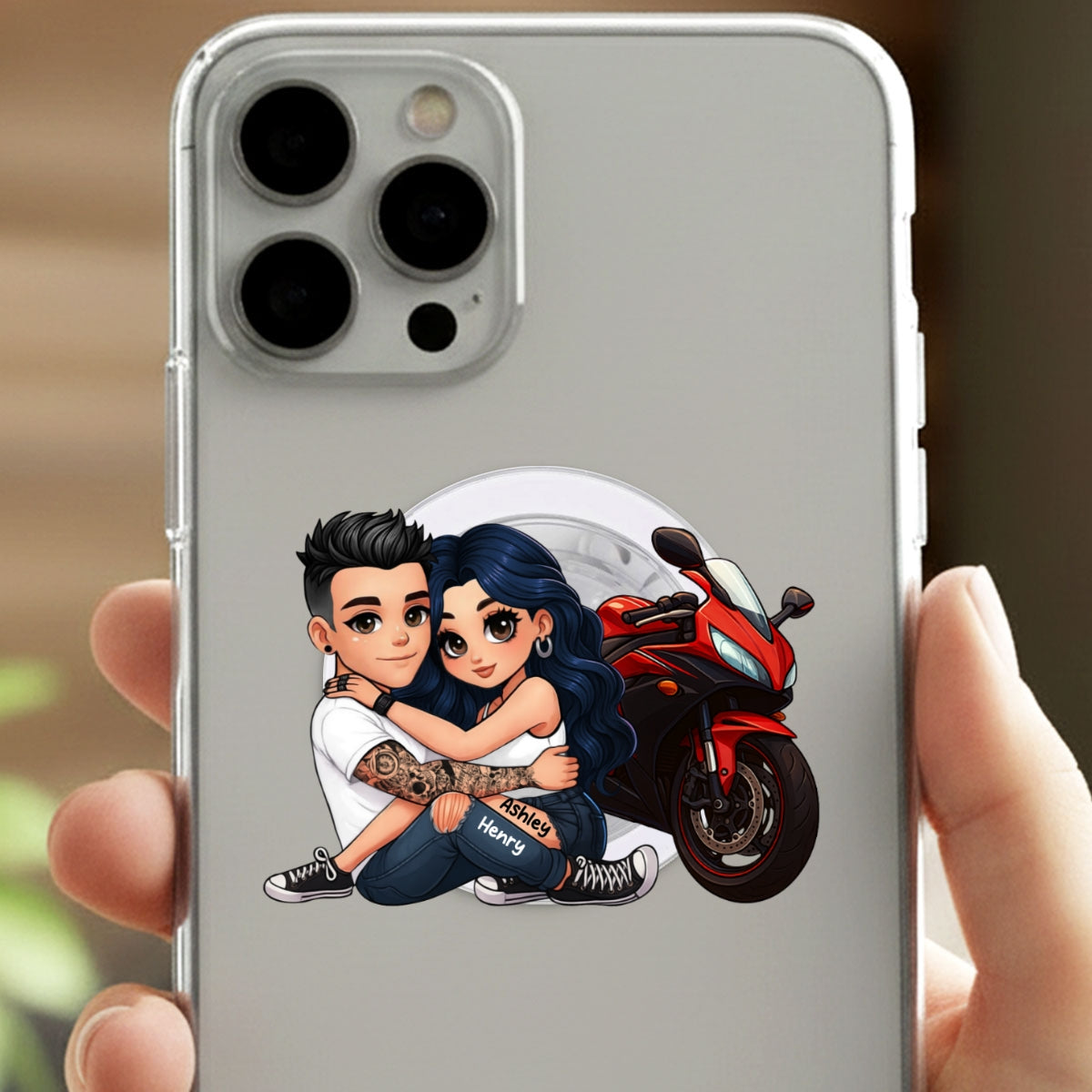 Bikers Couple Riding Partners for Life - Personalized Acrylic Magnetic Phone Grip - Gift for Him, Gift for Her, Couple Matching Phone Grip