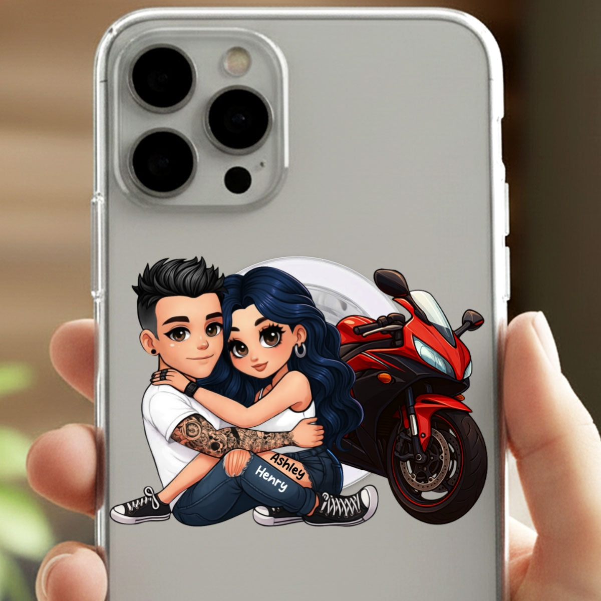 Bikers Couple Riding Partners for Life - Personalized Acrylic Magnetic Phone Grip - Gift for Him, Gift for Her, Couple Matching Phone Grip