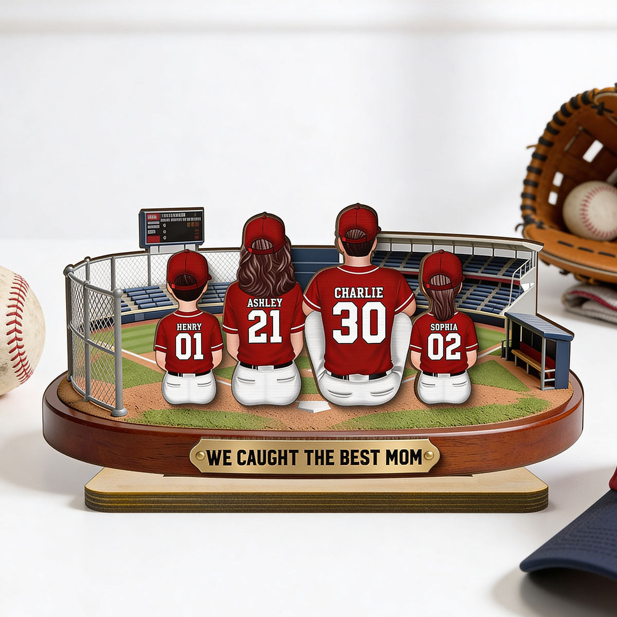 Baseball Family Daddy's Mommy's Dream Team - Personalized 2-Layered Wooden Plaque -  Gift For Baseball Dad, Mom