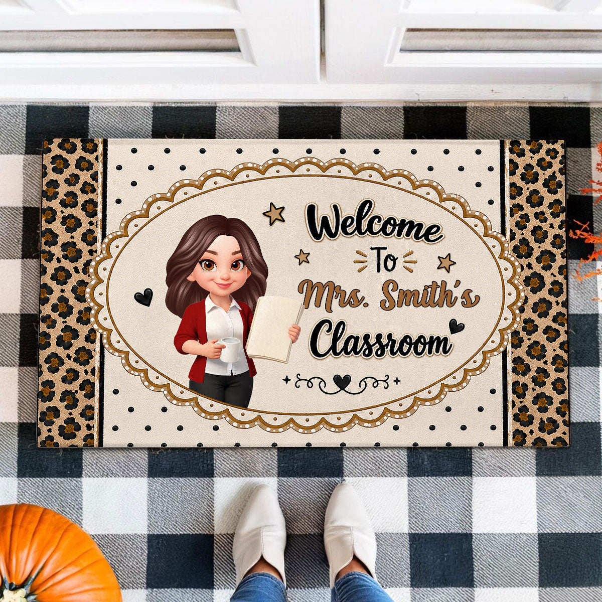 Leopard Style Welcome To Classroom - Personalized Doormat - Back To School Gift For Teacher, Classroom Decor