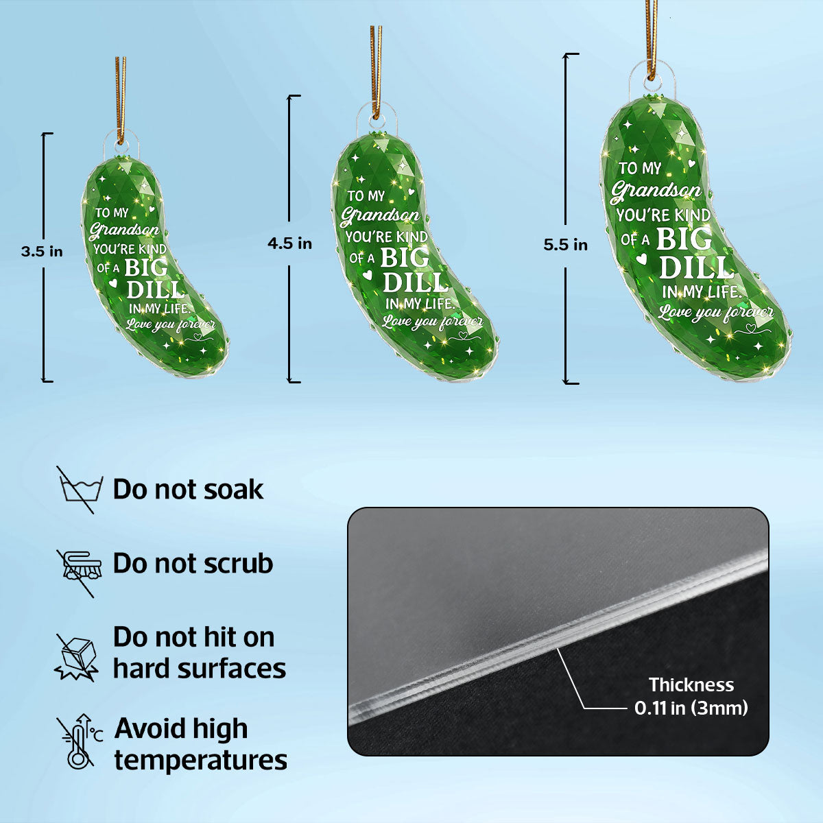 3D Effect Pickle You're kind of a BIG DILL - Personalized Acrylic Ornament - Gift For Son, Daughter, Loved Ones
