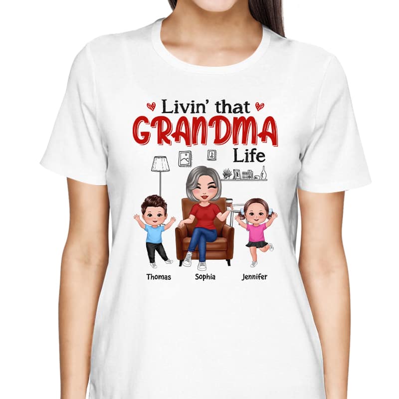 Outline Background In House Livin‘ That Grandma Life Personalized Shirt
