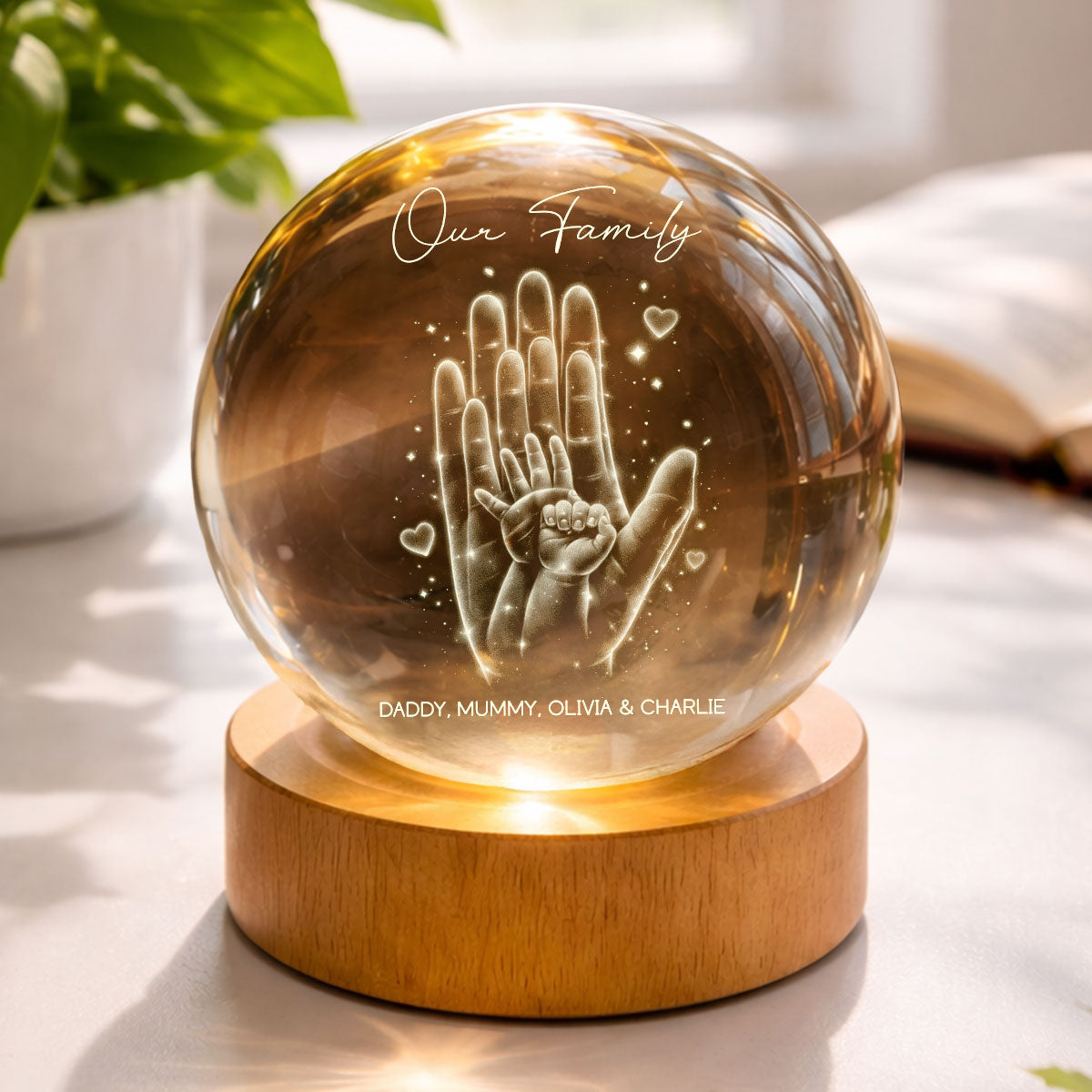 Our Family Handprint - Personalized Crystal Ball LED Night Light - Sentimental Gift for Mom, Dad