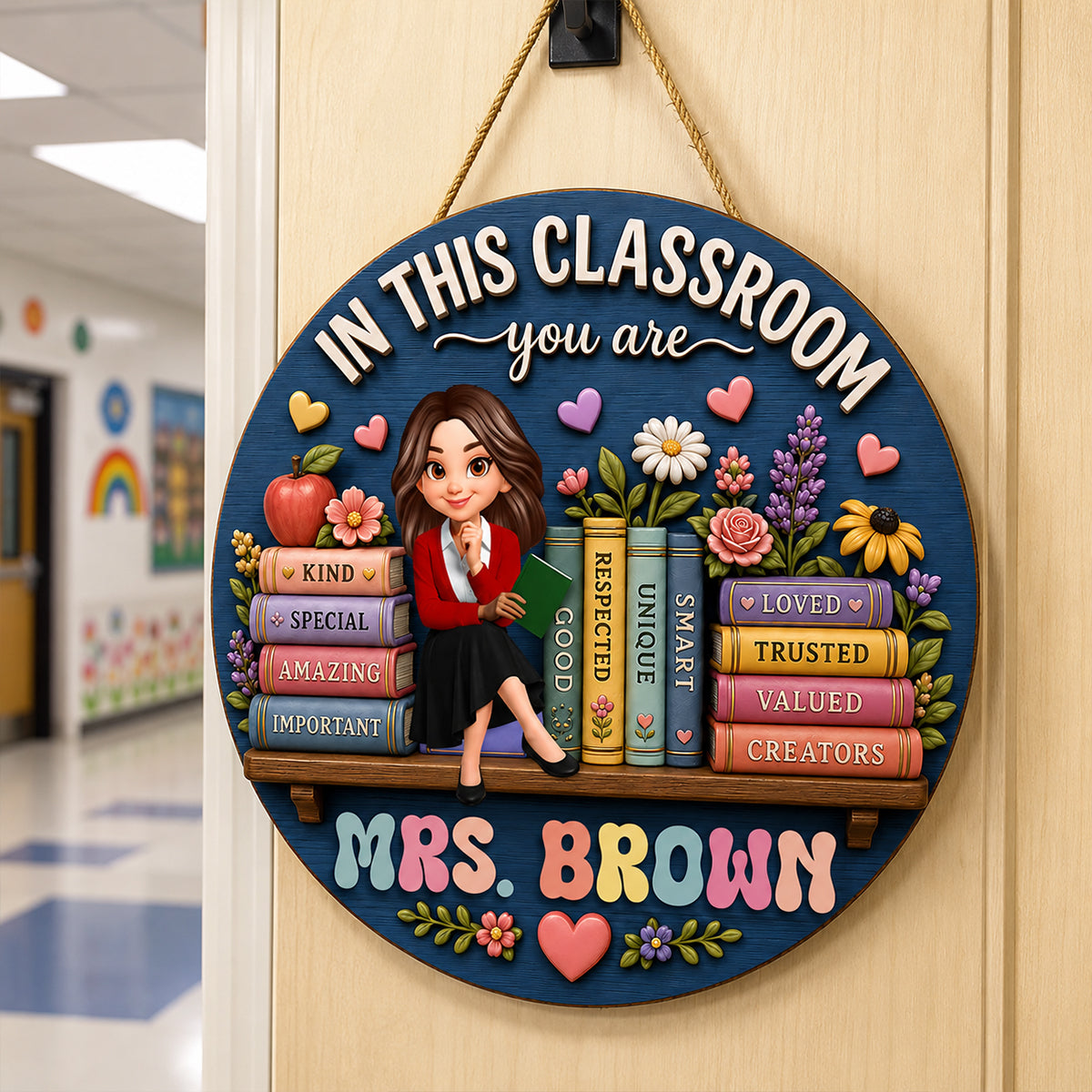 Custom Teacher Name Sign - Personalized Wooden Door Sign - Back to School Decor for Teachers