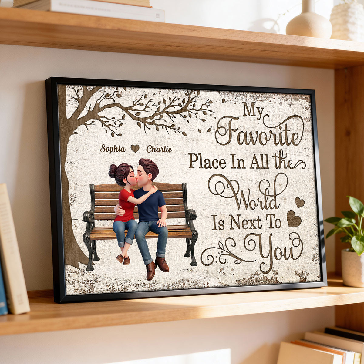 Eternal Love Couple Sitting Kissing Under Tree - Personalized Poster - Valentine's Day Gift For Couple